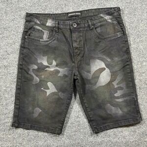 Legendary Status Mens Bermuda Shorts Size 36 Camo Denim Stretch Dark Wash